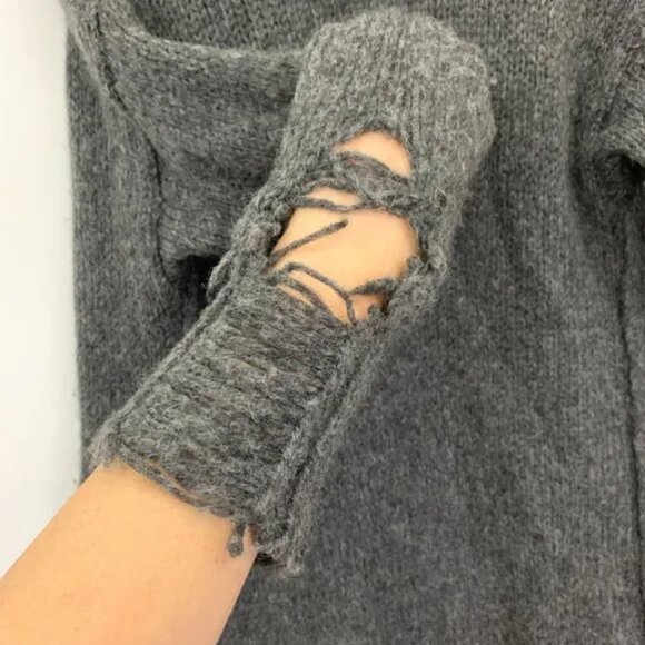 RAQUEL ALLEGRA DESTROYED BABY ALPACA OPEN FRONT HOODED CARDIGAN - Picture 5 of 14